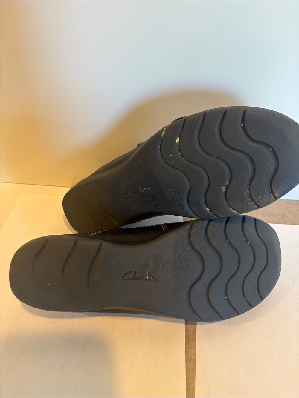 Clarks Black Leather Slip-On Dress Shoes with Decorative Button - Picture 6 of 6